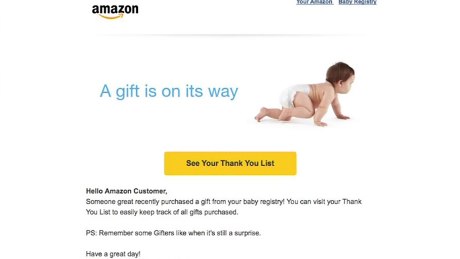 Amazon mistakenly sends baby registry emails to nonpregnant customers