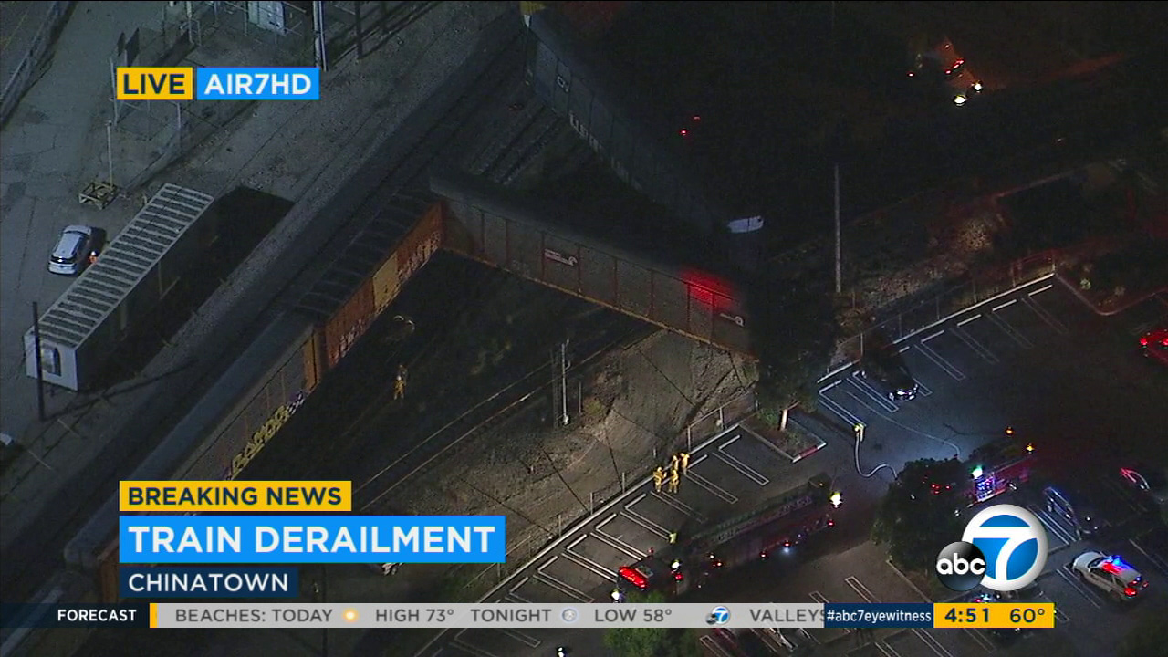 Freight train derails in Chinatown; firefighters on scene