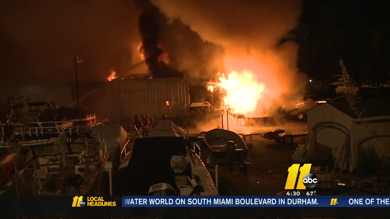 Fire engulfs Durham's Water World, destroys boats and dive shop