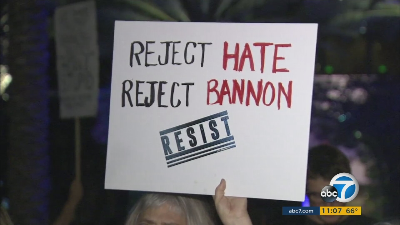 Groups protest Steve Bannon during GOP convention speech in OC