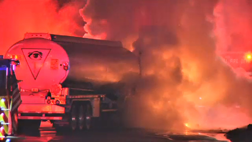 Firefighters battle tanker fire on LIE