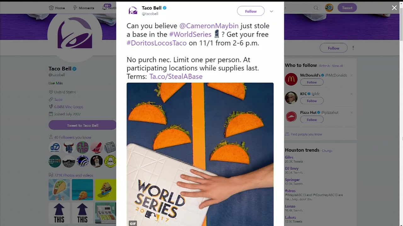 Astros' stolen base means free Taco Bell for everyone