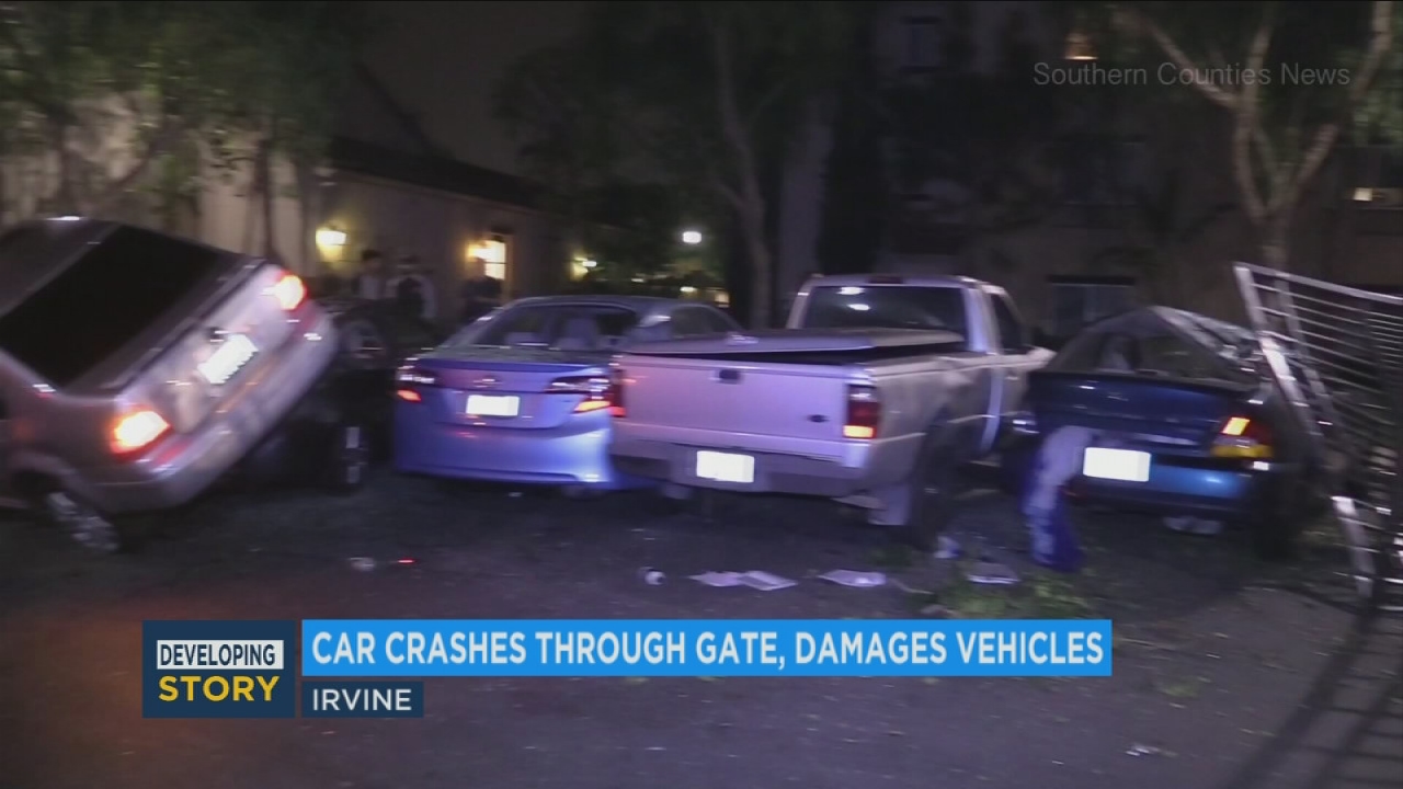 Irvine DUI driver plows through gate, crashes into parked cars