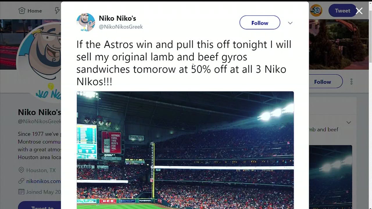Niko Niko's makes food discount bet with Astros fans