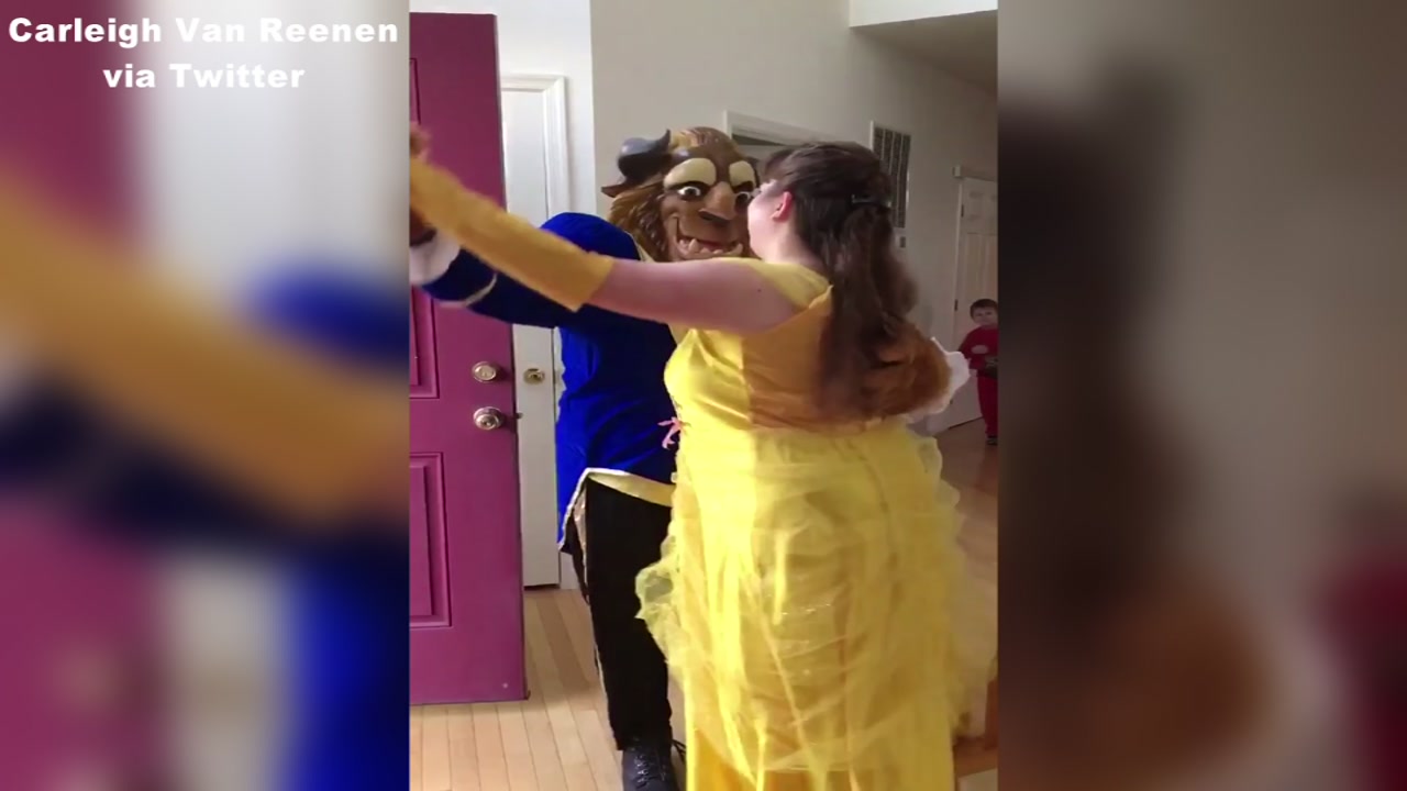 Dad surprises autistic daughter, completes her Halloween costume as beast