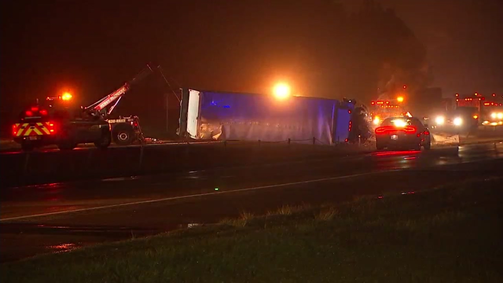 Box truck flips on I-40 in Johnston County - ABC11 Raleigh-Durham