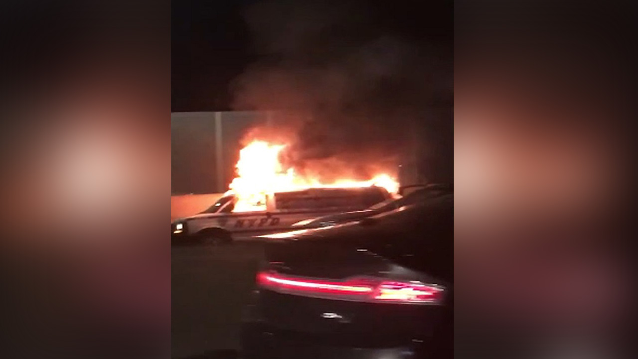 NYPD van catches fire on the LIE