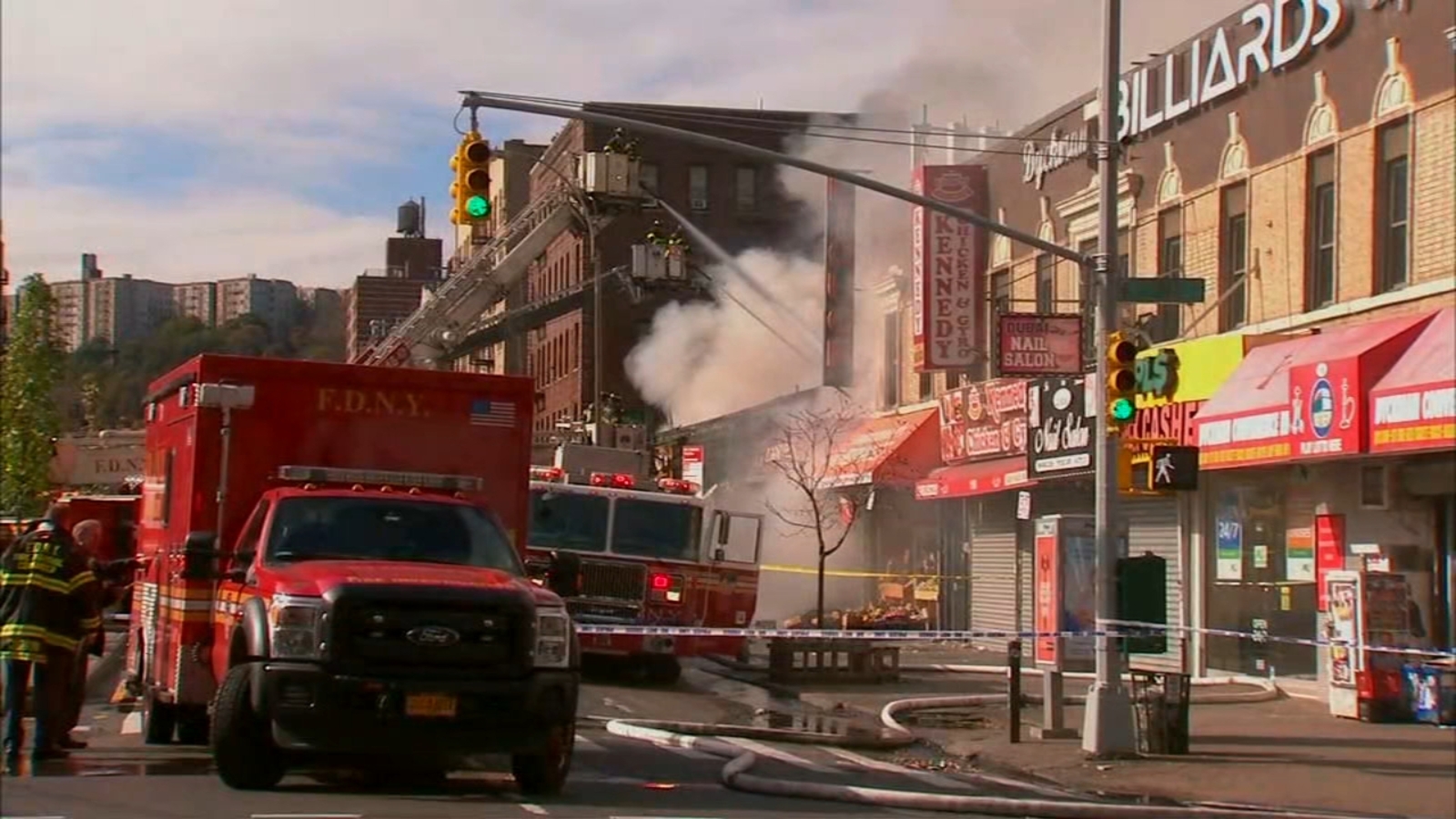 4alarm fire destroys row of stores in Inwood section of Manhattan ABC7 New York
