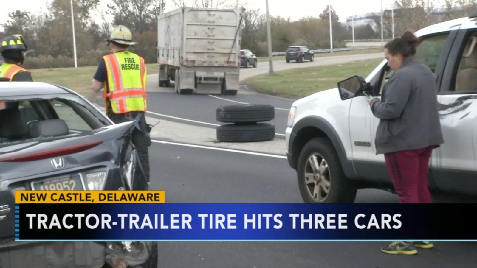 2 hurt after tractortrailer tire hits 3 cars in Delaware 6abc