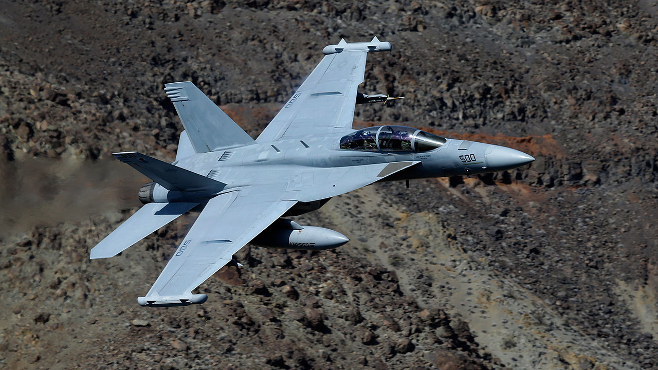 An EA-18G Growler pictured in this February 2017 file image flies over Death Valley National Park, Calif.