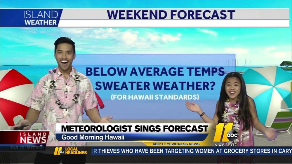 Singing meteorologist and adorable girl captivate Hawaiian TV audience