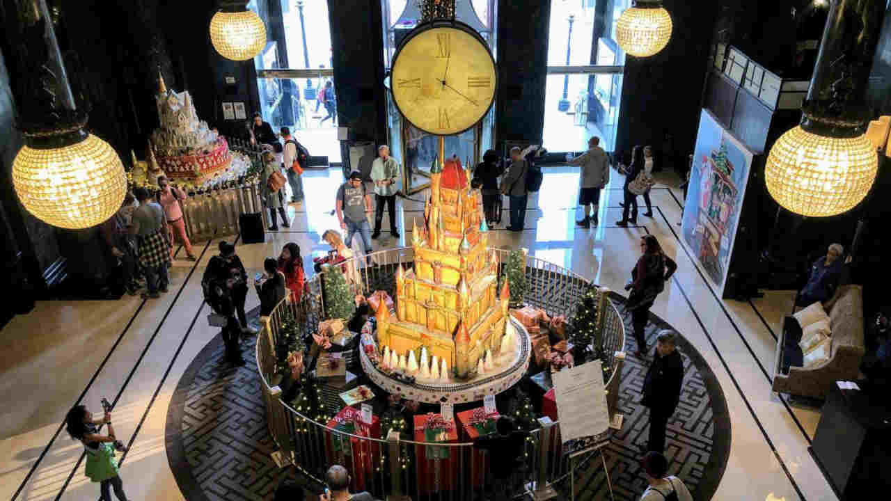 Every holiday season, the towering castle that slowly revolves under spotlights in the lobby of the Westin St. Francis gets a little bit bigger -- and somehow, the hotel manages to keep hungry children from gobbling it up.