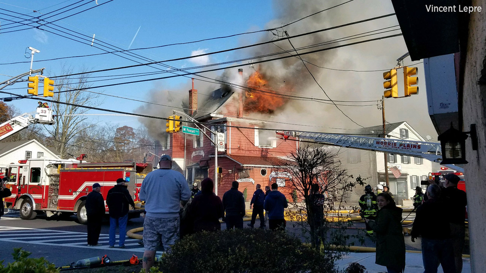 Massive fire burning in tavern in Hanover, New Jersey