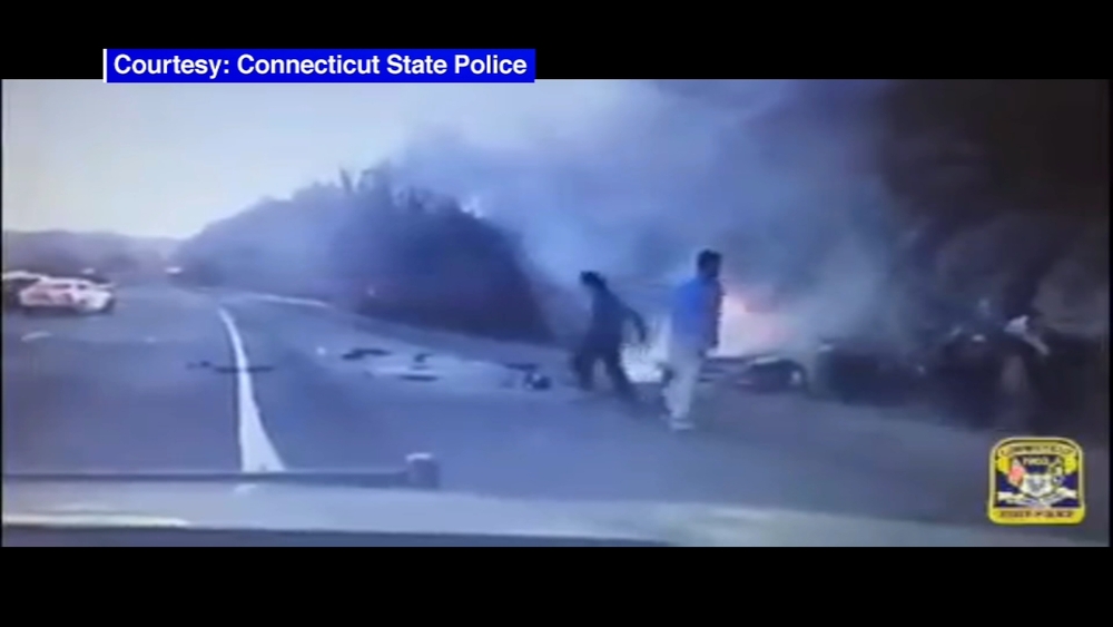 Police, Good Samaritans pull man from burning car in CT