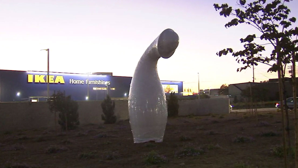 Suggestive shape of sculpture at Burbank Ikea raising eyebrows