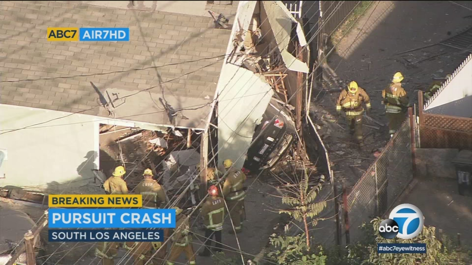 Armed suspect crashes into South LA home after police chase - ABC7 Los ...