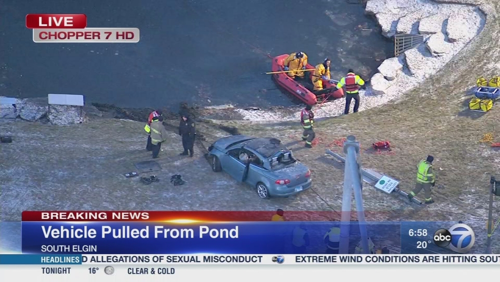 Divers search Elgin pond after car ends up in water