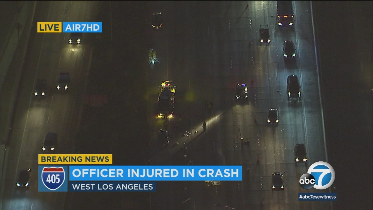 LAPD officer injured in crash on 405 Fwy in West LA