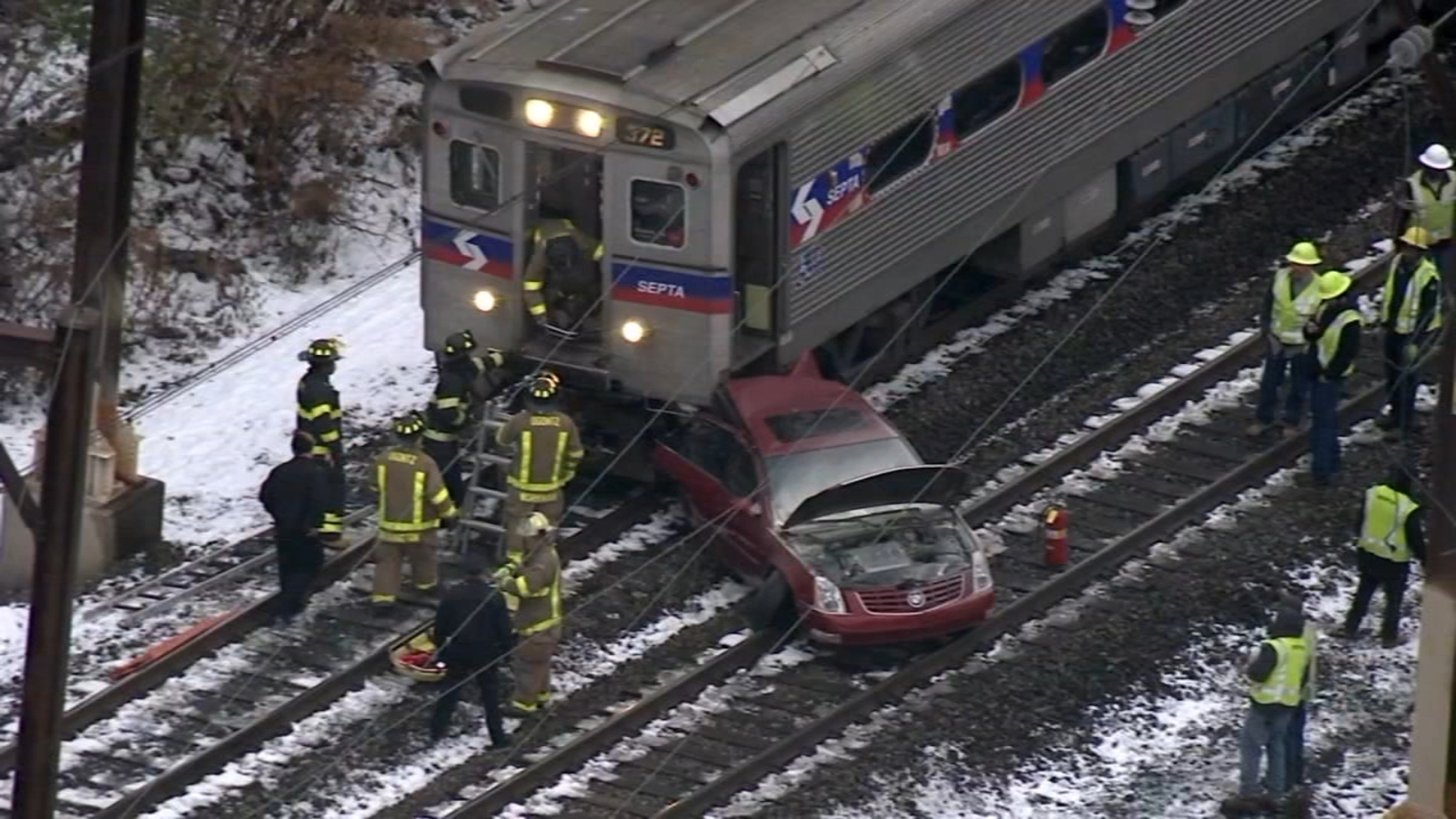 SEPTA Regional Rail train hits unoccupied car on tracks in Montgomery