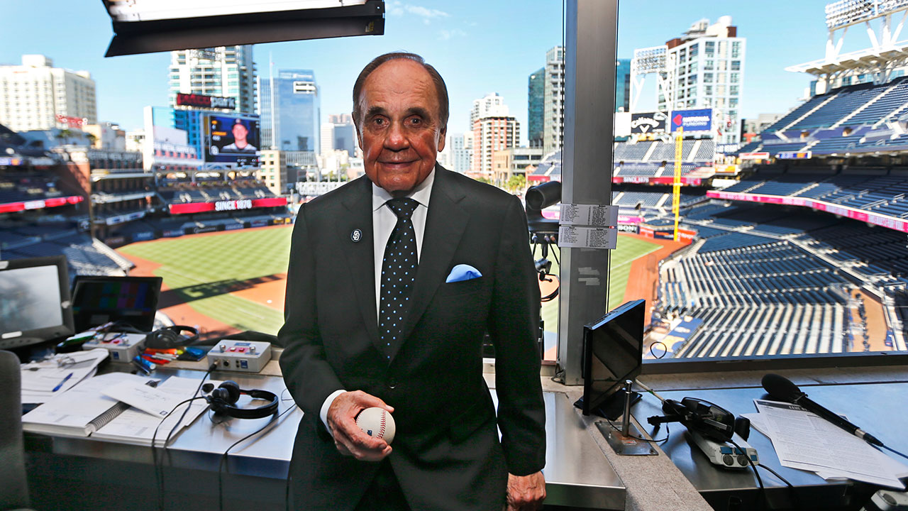 <div class='meta'><div class='origin-logo' data-origin='none'></div><span class='caption-text' data-credit='Lenny Ignelzi/AP Photo'>Famed sportscaster Dick Enberg died Dec. 21, 2017 at age 82.</span></div>