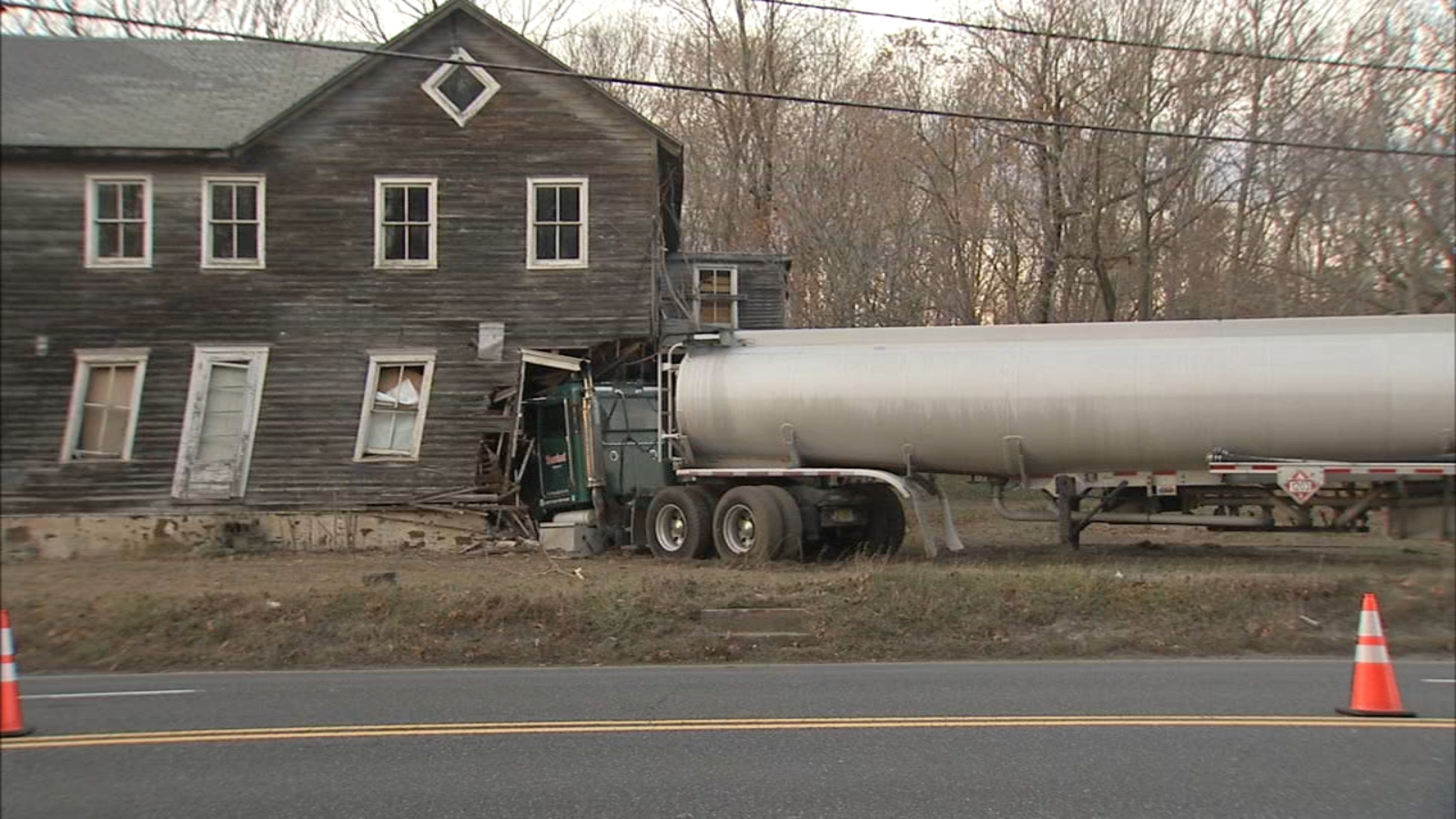Tanker truck crashes into home in Burlington County on Christmas