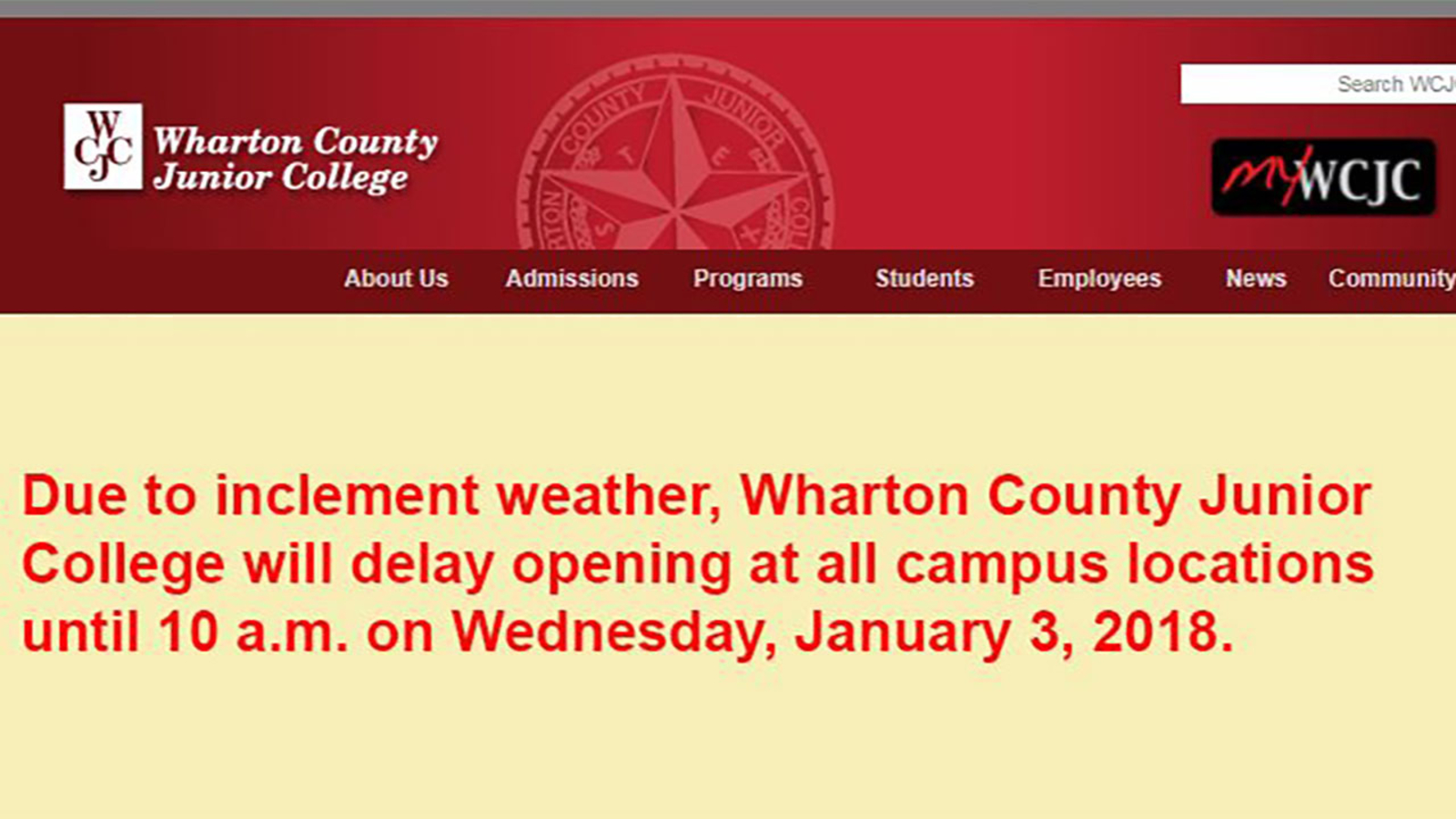 Wharton Co. Jr. College operating on delayed schedule ABC13 Houston