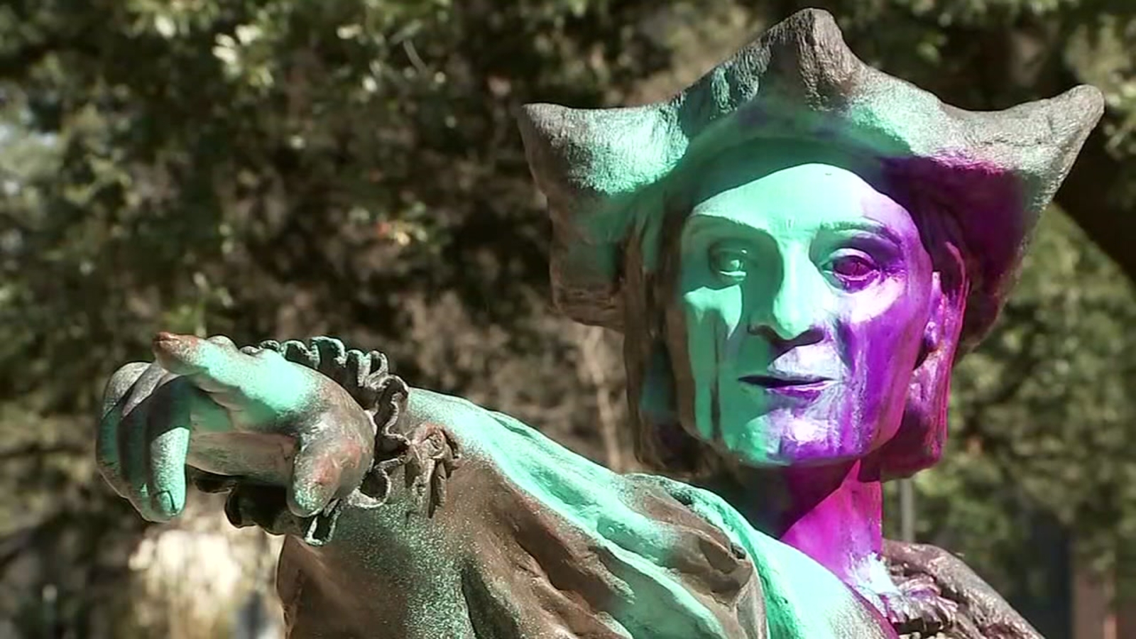 Christopher Columbus statue defaced again with paint in Houston's Bell