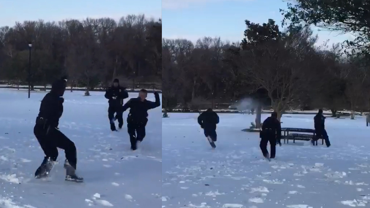 Work Snowball Snowball fight! Greenville, NC police officers unwind after long day at ...