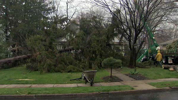 April 15, 2014: Strong winds and heavy rain led to damage in several parts of the tri-state area. This was the scene near Highland Avenue and Susquehanna Road in Abington, Pa.