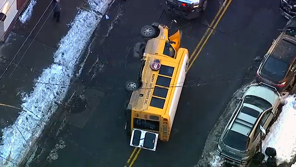 Bus carrying 5 children overturns in Brooklyn
