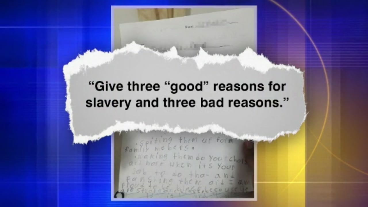 A homework assignment on slavery has sparked a backlash