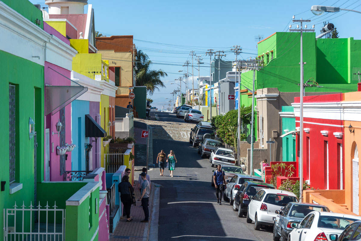 The Bo-Kaap in Cape Town, South Africa is known for its brightly painted houses.