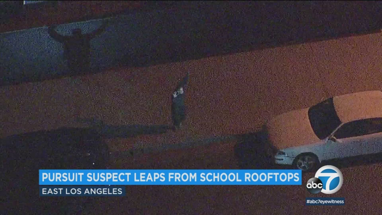 Chase suspect leaps from East LA school rooftops