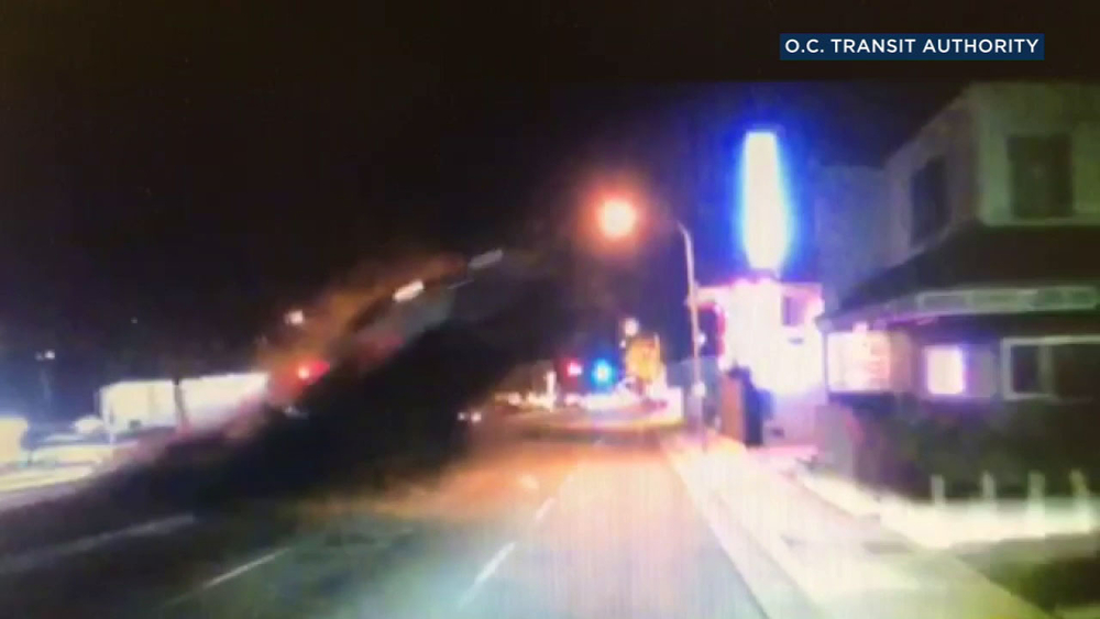 Video shows car flying into air in Santa Ana