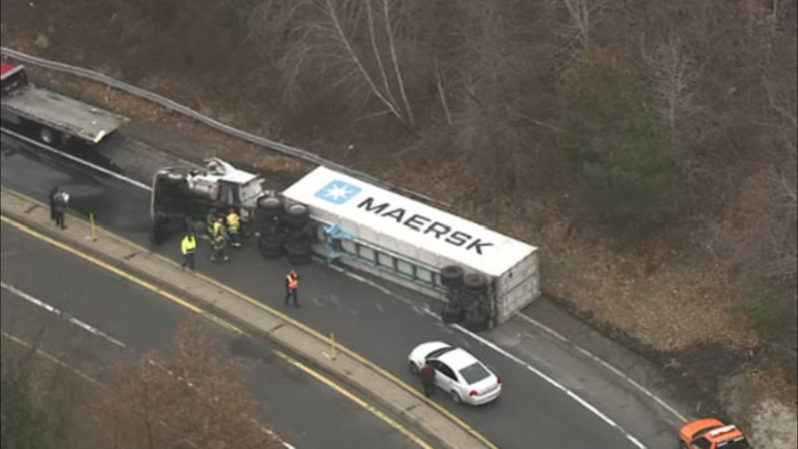 Truck flips on New Jersey Turnpike ramp in Mount Laurel - 6abc Philadelphia
