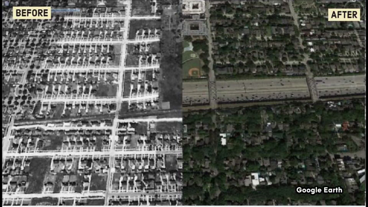 A before and after look at Houston freeways from the 1940's to present