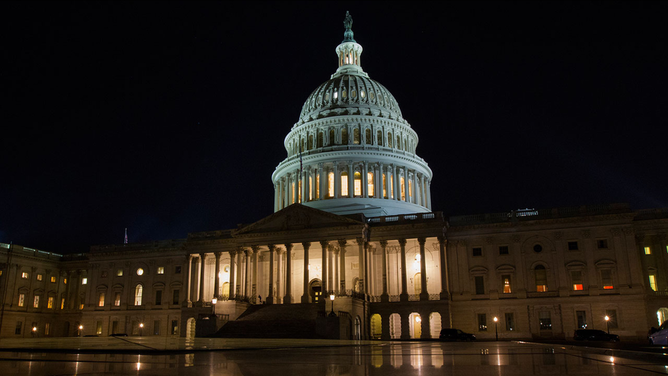 The U.S. Capitol in Washington on Thursday night, Feb. 8, 2018.