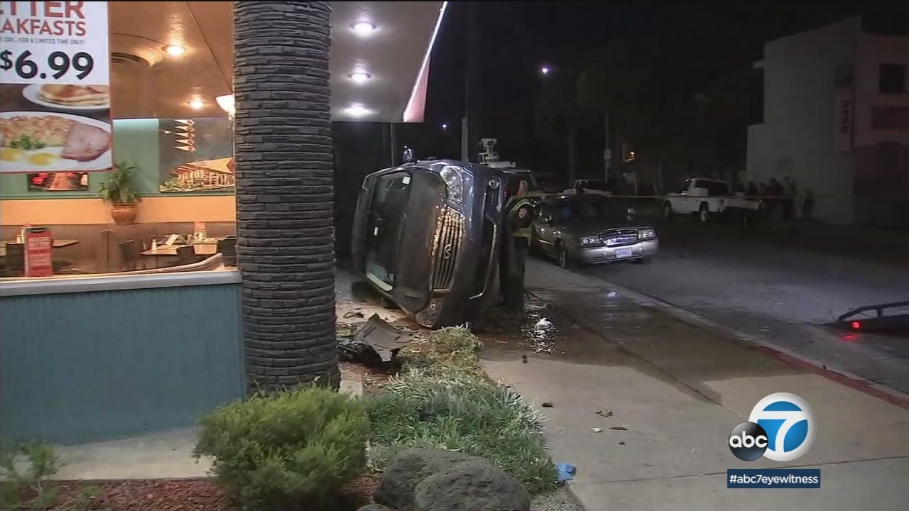Chase suspect crashes into Norms restaurant in Huntington Park