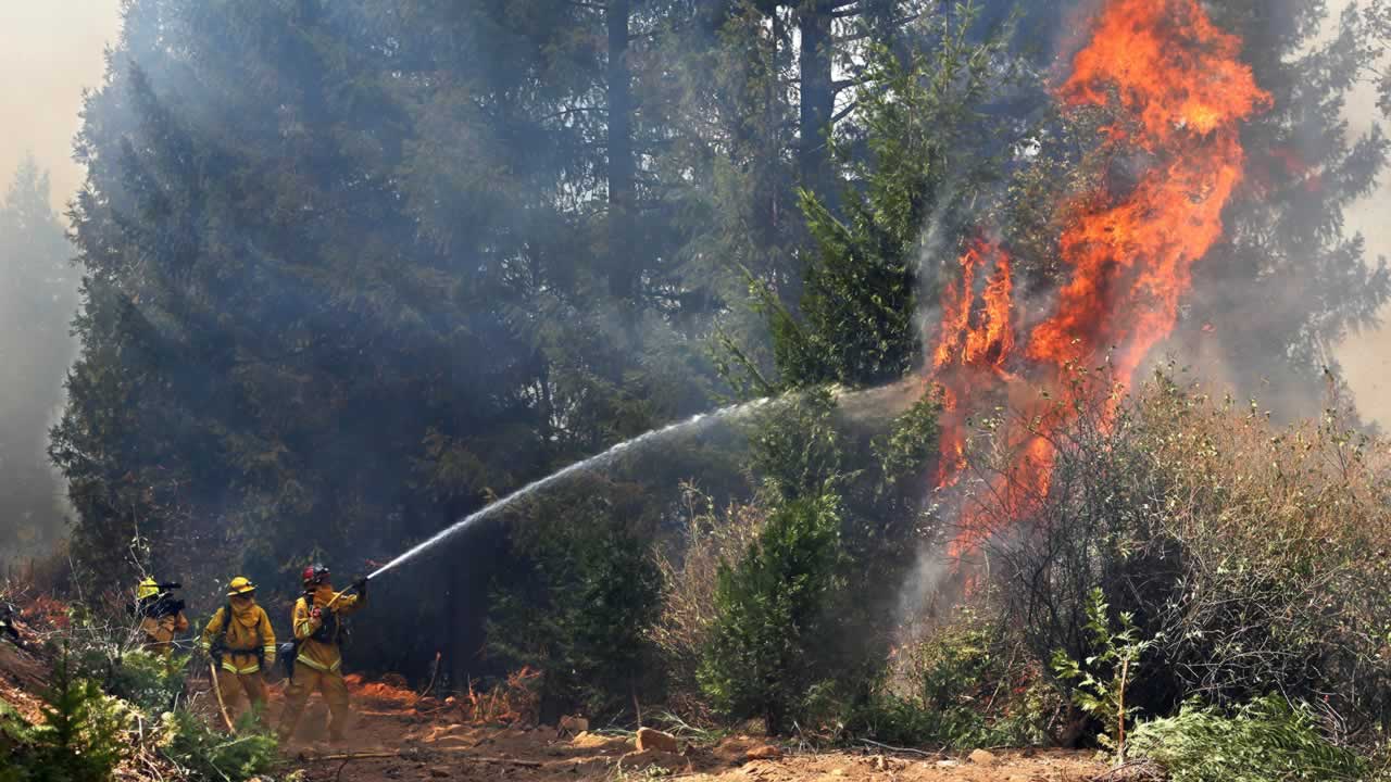 Firefighters battle the flames from the King fire near Fresh Pond, Calif., Wednesday, Sept. 17, 2014.