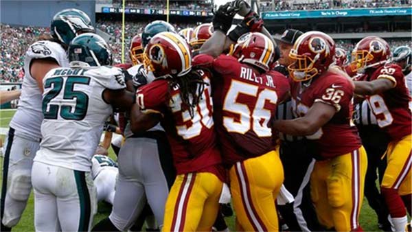 Despite Brawl Eagles Beat Redskins 37 34 6abc 318145 092114 Wpvi Eagles Redskins Brawl IMG