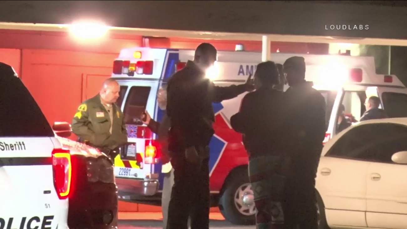 A 46-year-old man was arrested after he allegedly repeatedly stabbed another man and a woman who were staying at his Victorville apartment, authorities said.