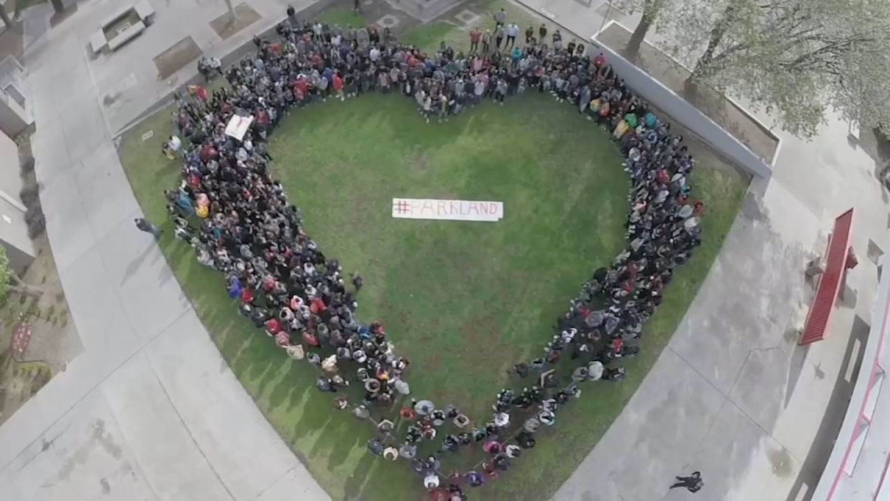 Fowler High students form heart in quad in remembrance of Parkland shooting anniversary