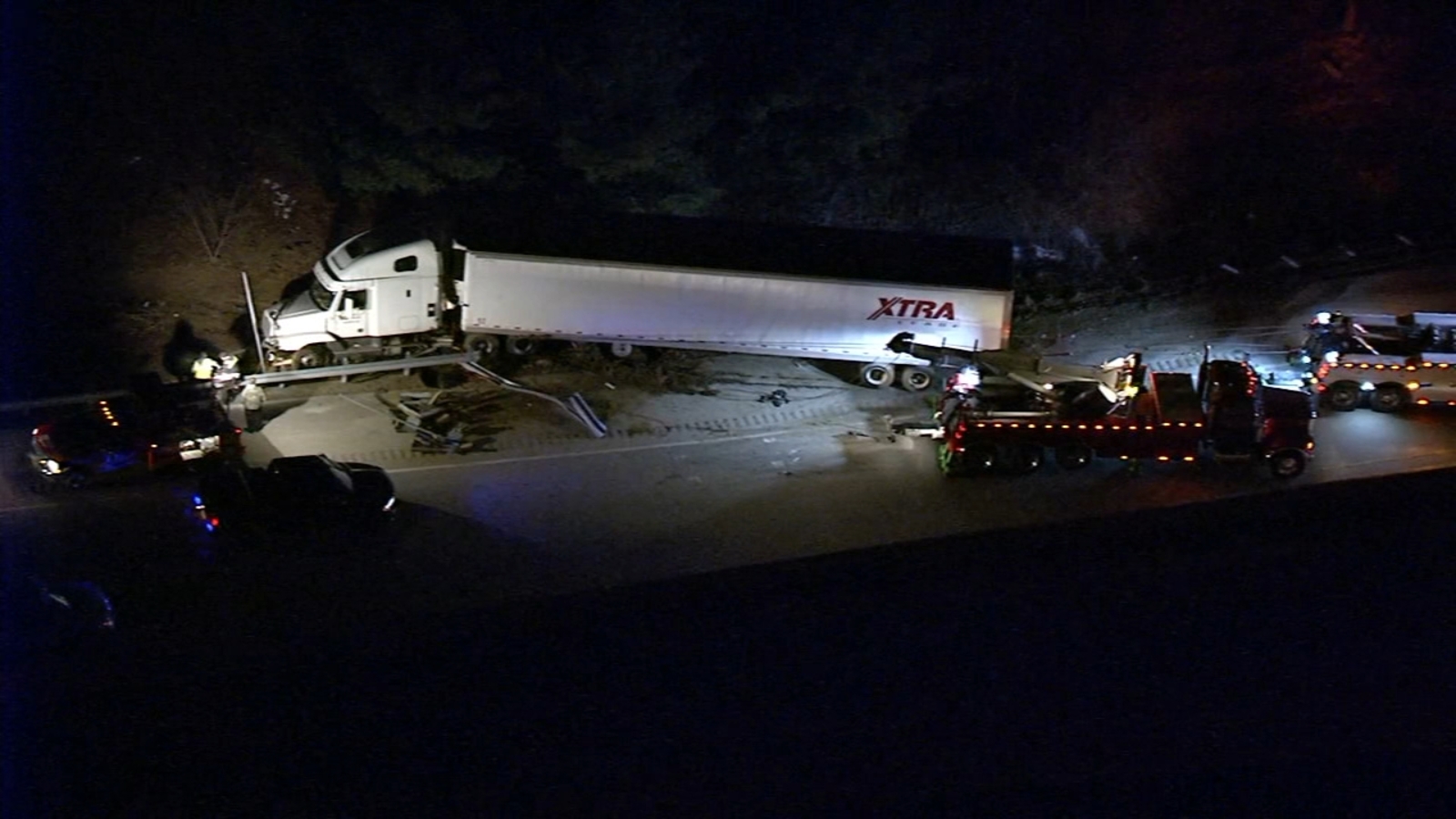 Tractortrailer carrying 50K pounds of frozen turkeys overturns on