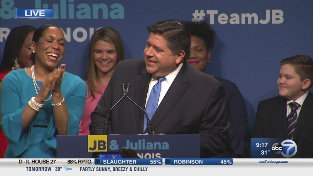 JB Pritzker and Juliana Stratton address supporters