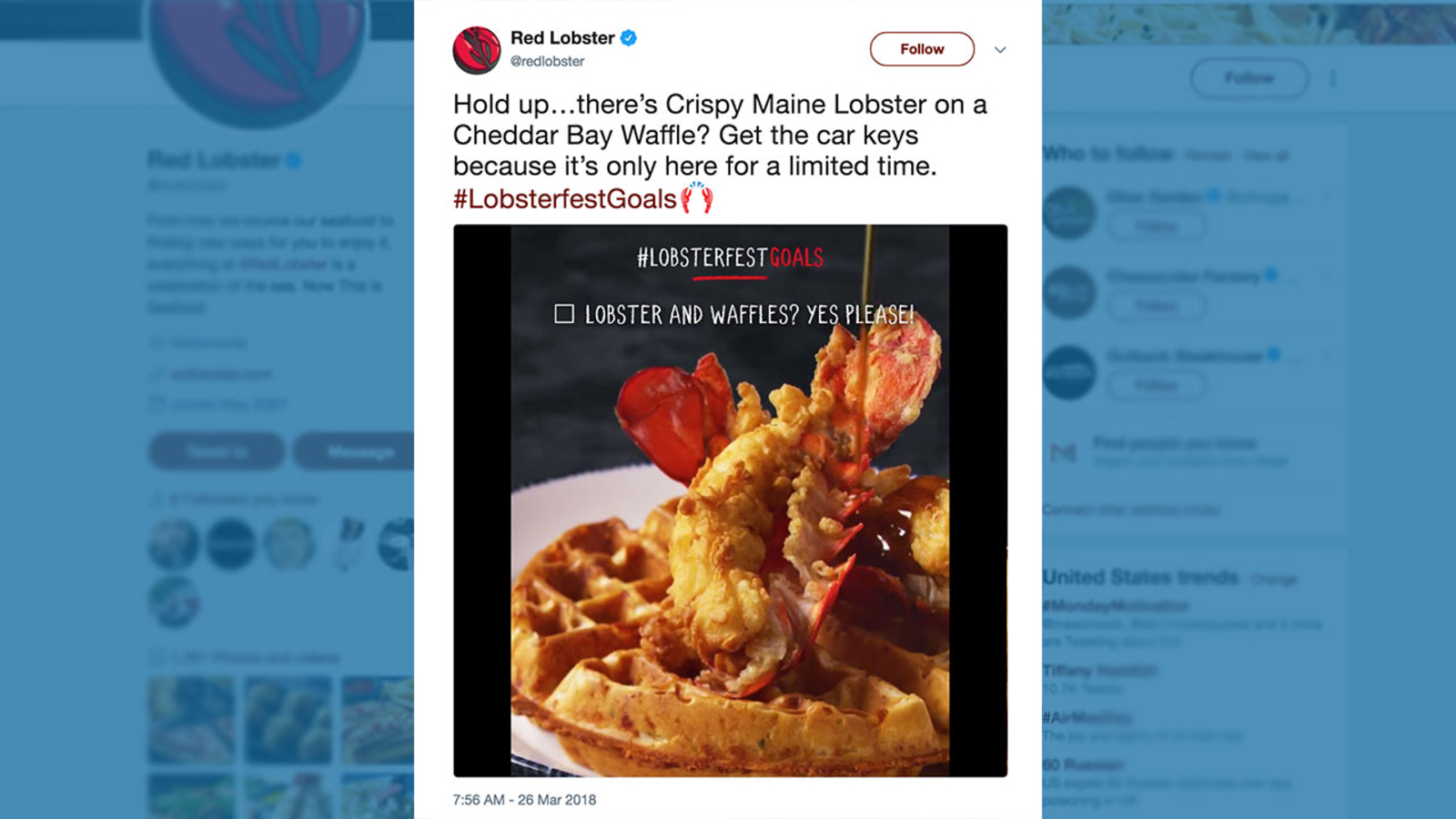 Lobster and Waffles Red Lobster debuts unusual dish 6abc Philadelphia