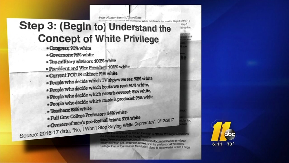 Mother upset about white privilege sheet given to student