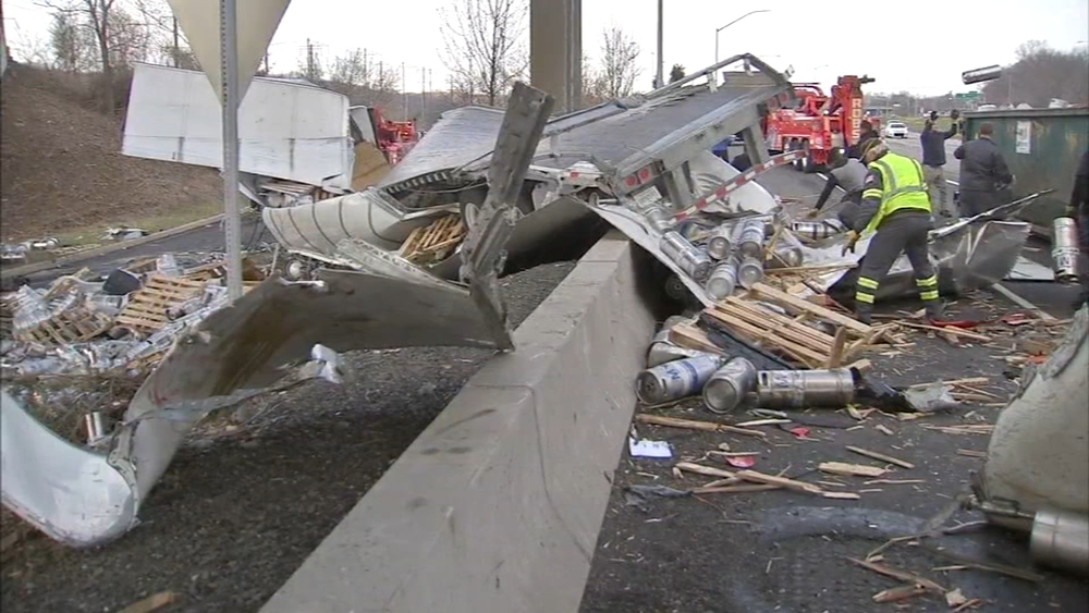 Big rig plunges onto I-95 in Bucks County