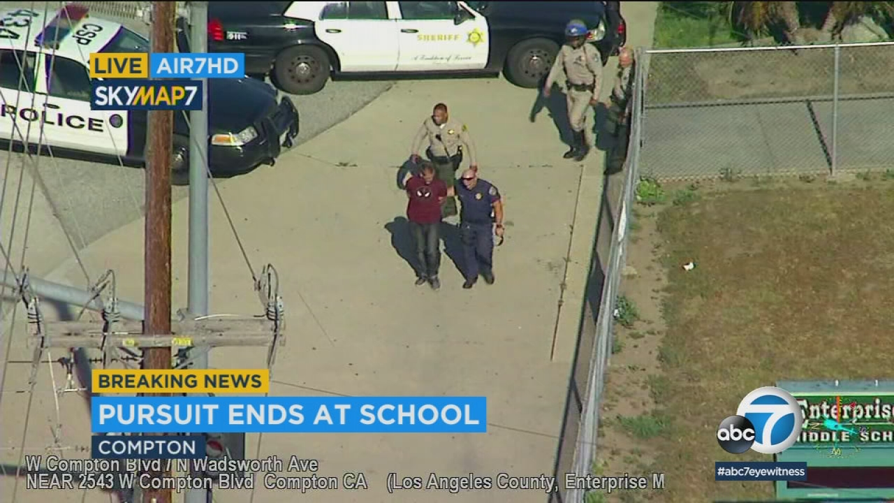 Chase suspect flees U-Haul truck, tries hiding in Compton school