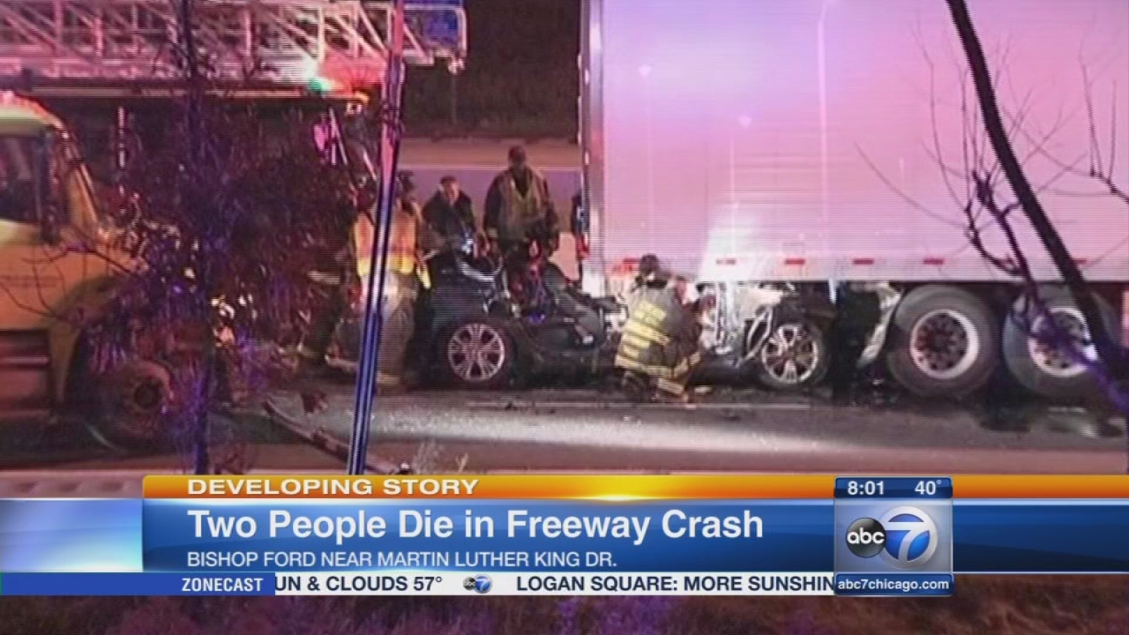 Ford crash kills 2, mangles vehicle under semi ABC7 Chicago