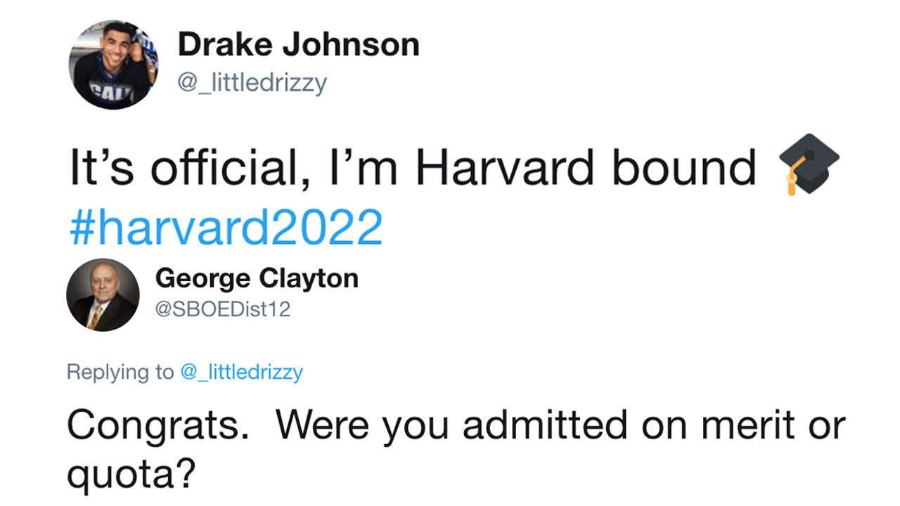 Fmr. official to Harvard-bound teen: Were you accepted on quota or merit?